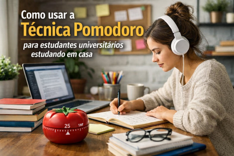 Como usar a técnica Pomodoro para estudantes universitários estudando em casa
