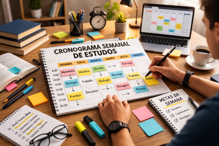 Como criar cronograma semanal de estudos para estudantes universitários iniciantes